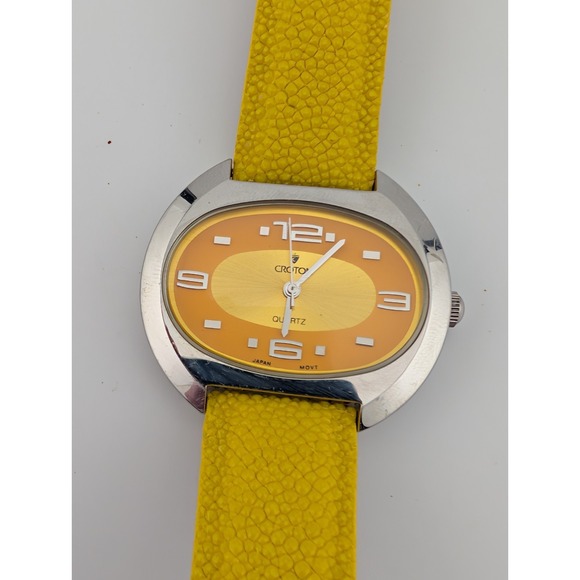 Croton Watch Women 38mm Silver Case Yellow Leather Band- New Battery - Picture 5 of 9